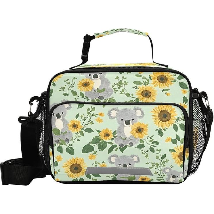 Dinosaur Animal Print Yellow Lunch Box Boys, Lunch Bag for Kids School Insulated Tote Bag Cooler Tote with Adjustable Shoulder Strap for Girls