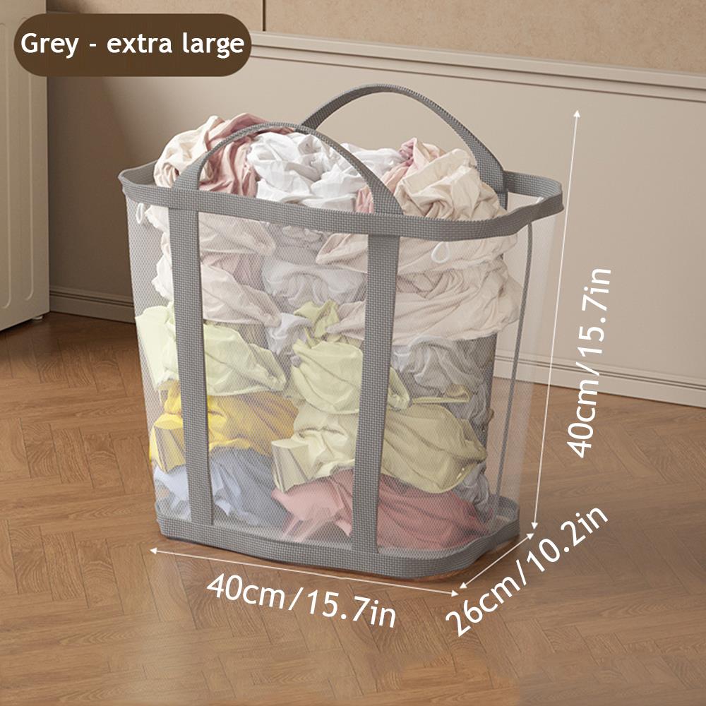 Foldable Mesh Laundry Basket With Handle Large Capacity Hanging Dirty Clothes Hamper Nylon Mesh Laundry Organizer Bag Bathroom
