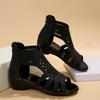 Fashion Summer Large Size Open Toe Diamond Wedge Sandals for Women New Round Head Hollow-out Non-slip Roman Shoes