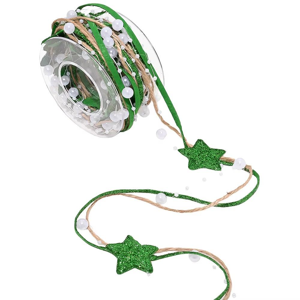 Faux Pearl Ribbon Star Beaded Ribbon Glitter Star Jute Burlap Ribbon Xmas Tree