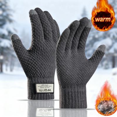Winter Knitted Gloves Windproof Warm Thickened Plush Lined Touch Screen Cycling Driving Gloves Anti-Cold Outdoor Running Gloves