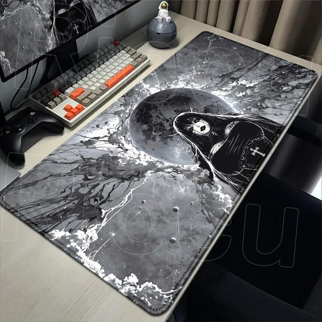 HD XXL Anime Girl Mouse Pad Black Dark Style Nun Mousepad Rug Large Gaming Keyboard Office Mat PC Accessories 400x900mm Desk Mat