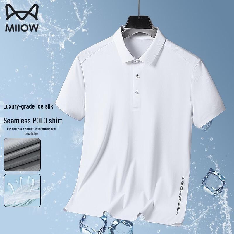 MiiOW Men s Ice Silk Seamless Polo Shirt L