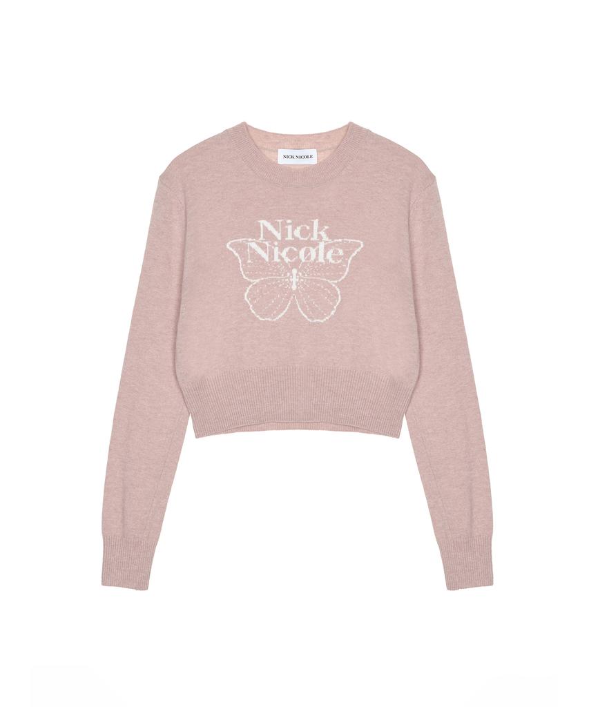 Nigaennikol Cashmere Butterfly Signature Crop Knit_Pink