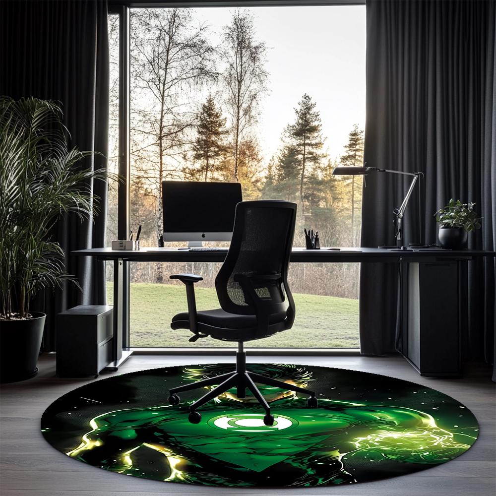 Green Lantern Printed Round Rug Carpet Chair Rug Area Rug Entryway Doormats,for Office Chair Living Room Bedroom Kitchen Room.