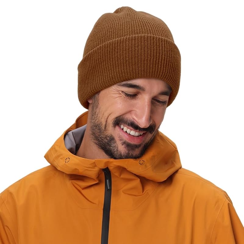 

[Connectyle] men s knit hat border knit cap Thick watch cap knit beanie snowboarding hat camel
