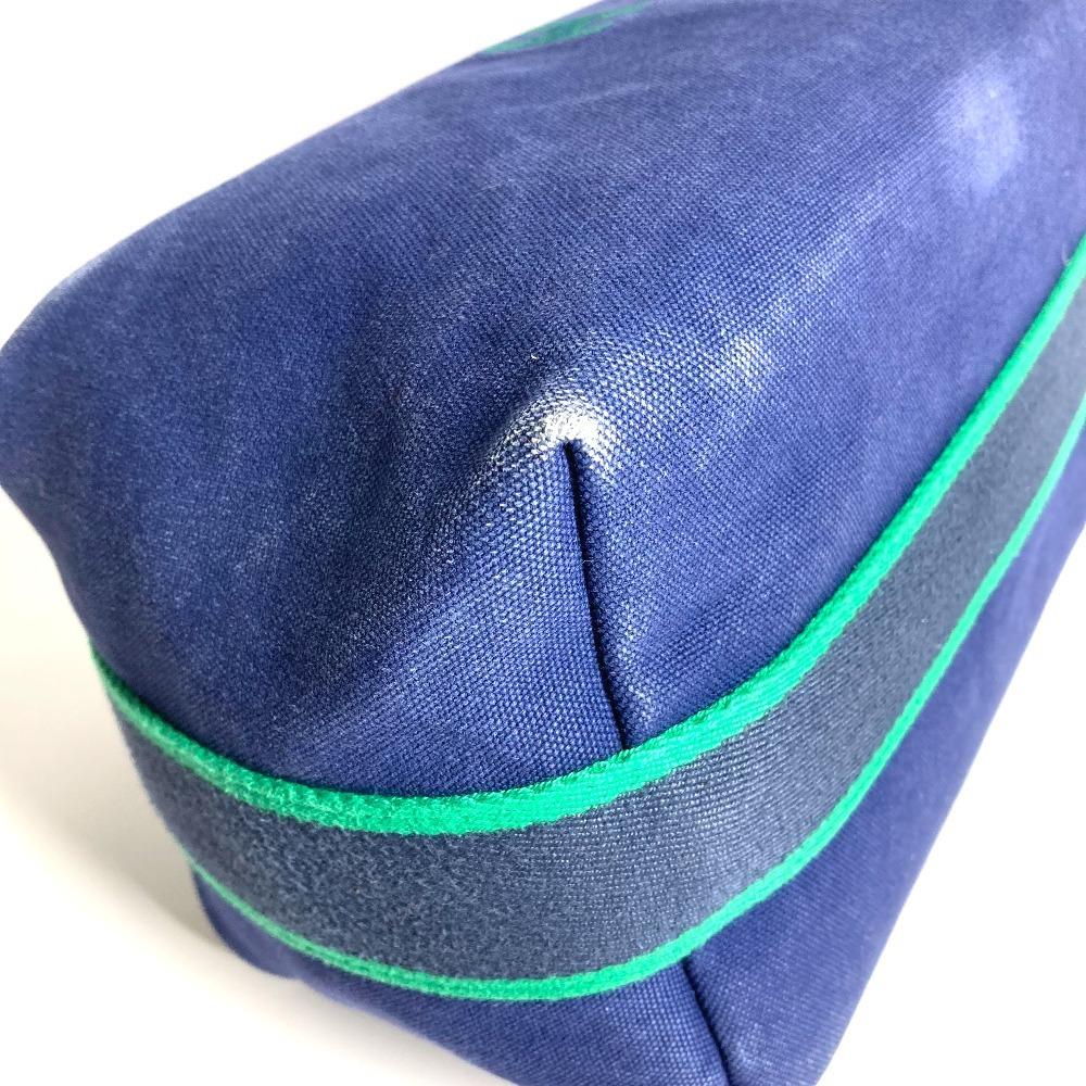 HERMES Bridea Black GM pouch vanity bag H logo Hand Bag cotton blue/Green