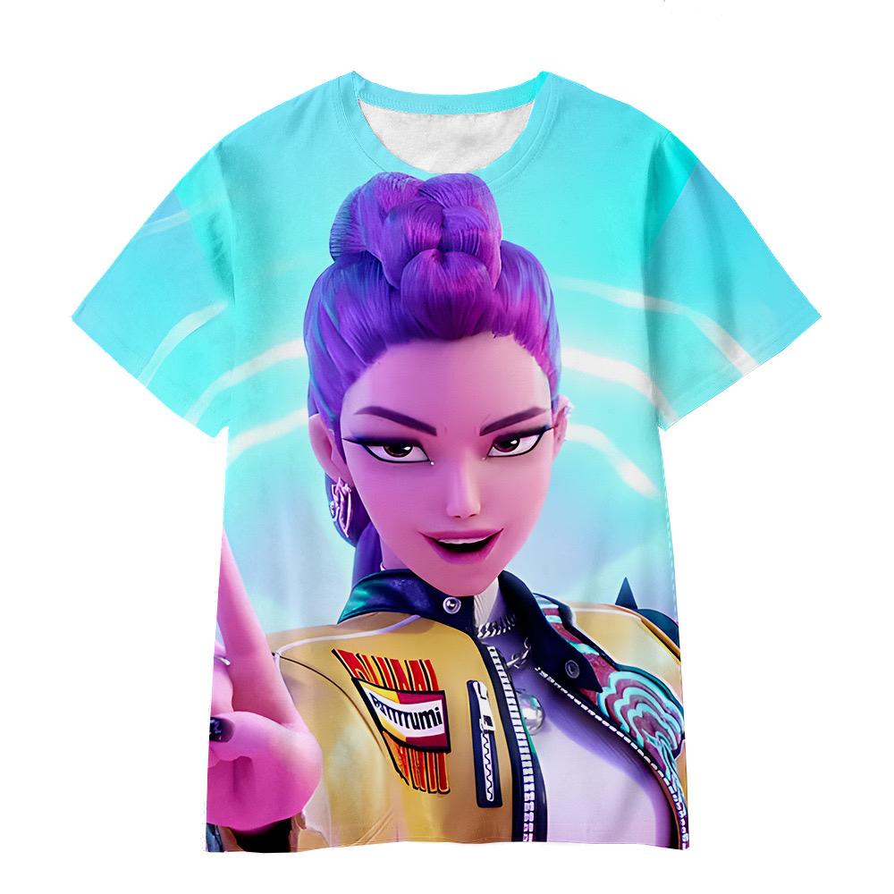 The Magic Hunter Team Short-sleeved Kpop Rumi, Mira and Zoe 3D Printed Cartoon Fashion and Youth for Children and Adults