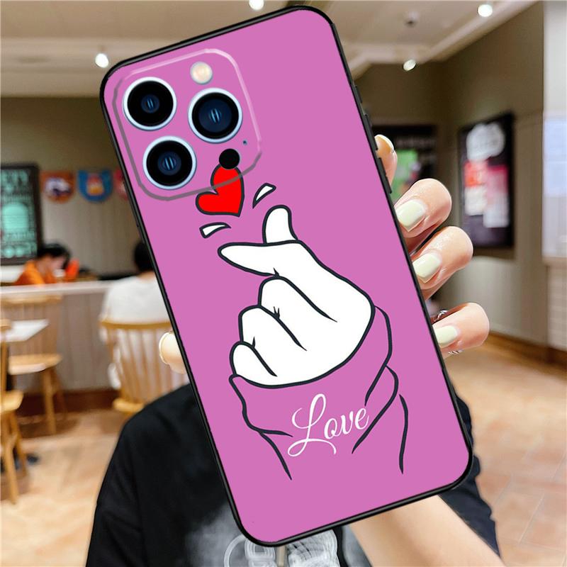 Kpop Finger Heart Case For iPhone 16 15 11 12 13 14 Pro Max XS XR X 7 8 Plus 12 13 Mini Soft Cover
