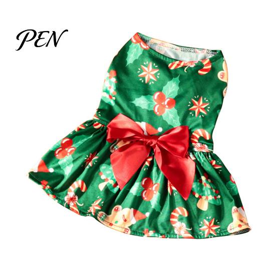 Holiday Pet Clothes for Small Dogs Christmas Dog Dress with Bow, Sleeveless Puppy Dress, Cute Breed Teddy Bichon Outfit Festive Dogs, Party