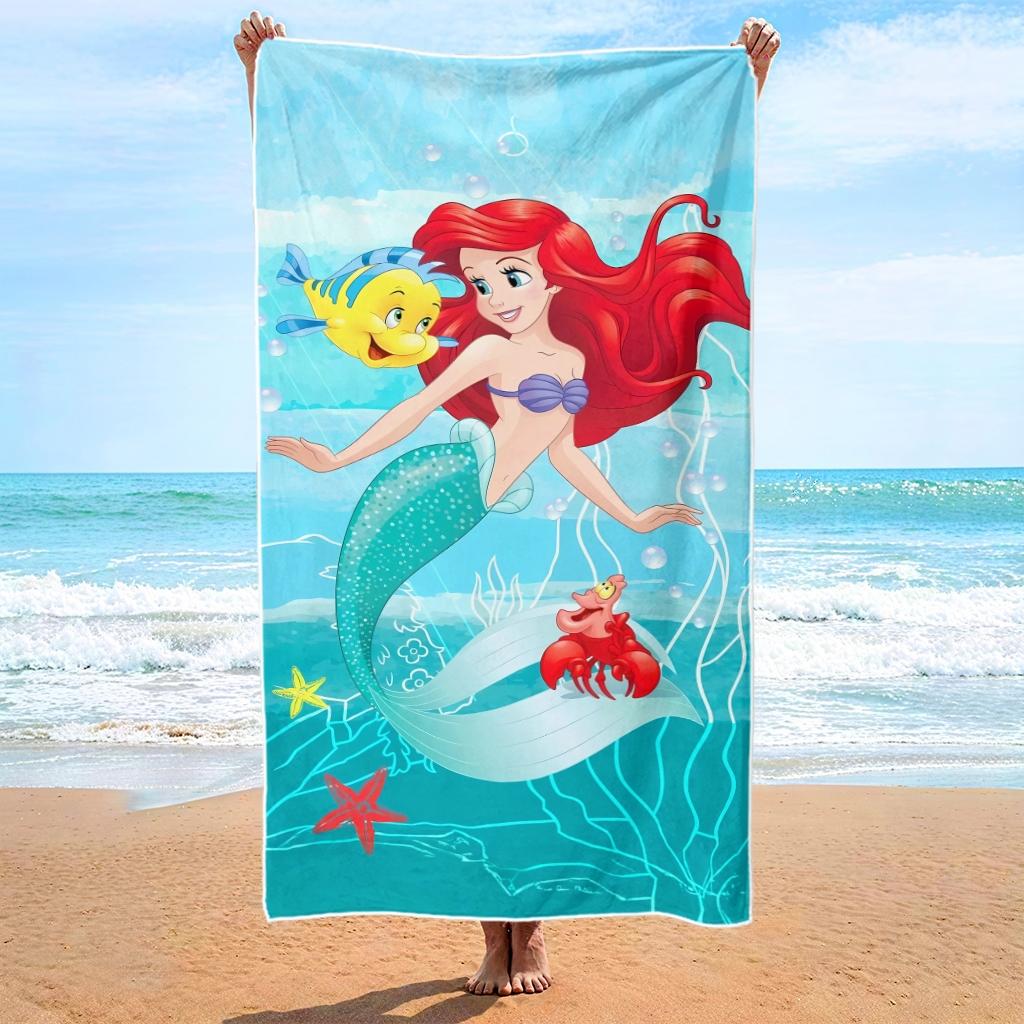 

1pc Ariel The Little Mermaid Beach Towel - Polyester 2D Print Underwater Friends Design, Quick-Dry & Lightweight for Swim W40*H60(CM)