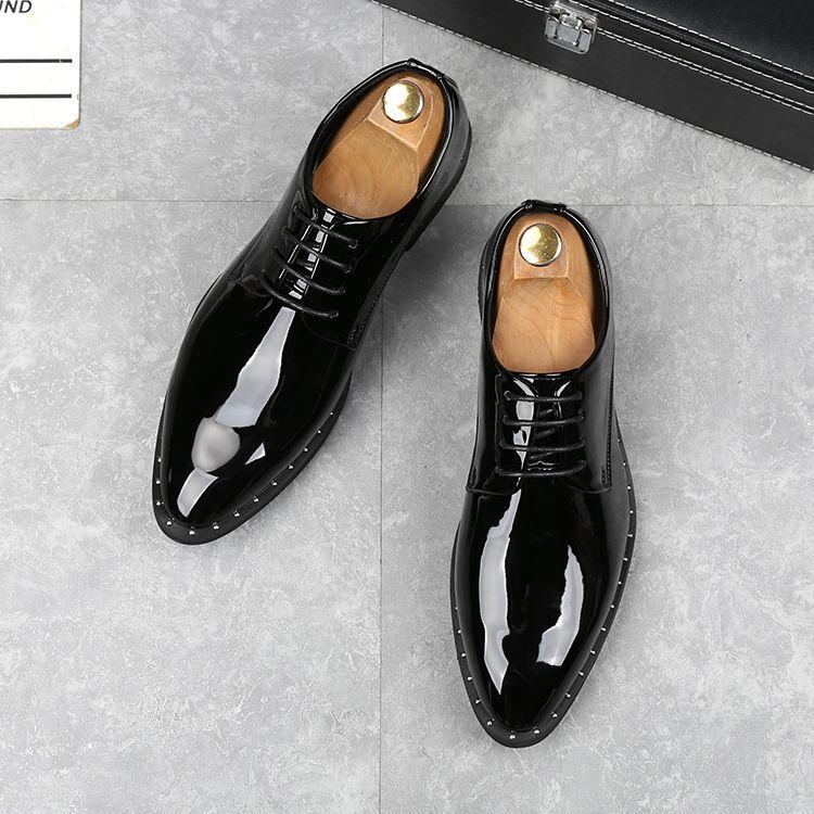 Black Business Dress Patent Leather Shoes Casual Bright Leather Men's Shoes Versatile Suit Groom Wedding Shoes Large Size Velvet