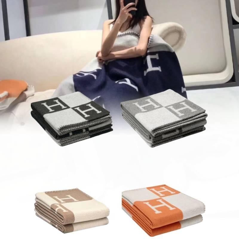 Couverture Luxueuse en Laine Cachemire Épaisse Chaude Motif Géométrique Jeté de Bureau