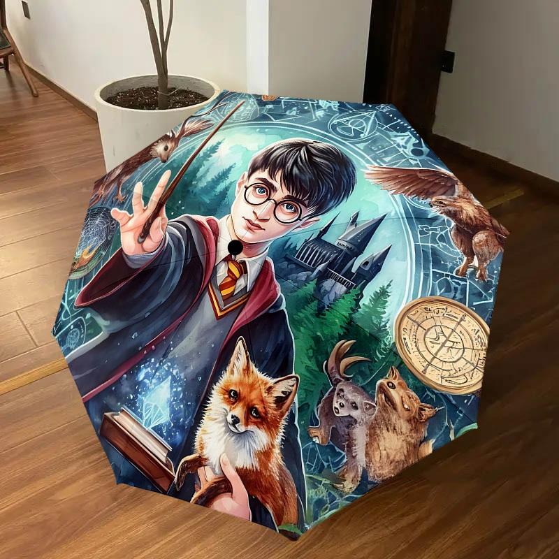 1PC Harry Potter Magic Umbrella-8-Rib Reinforced, Automatic Open, Lightweight & Durable, Cute Fashion Accessory for Outdoor, D2700
