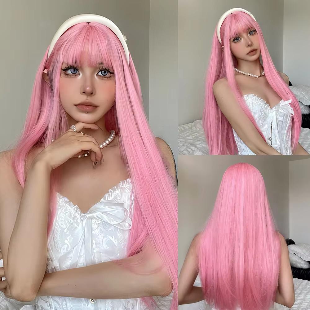 Black Synthetic Wig with Long Straight Hair - Halloween Cosplay Costume, Role-playing Party, High-temperature Hair Cap