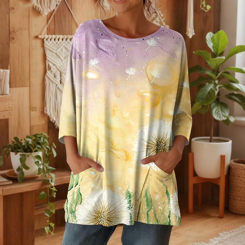 Damen 3/4-Ärmel Shirts Grafik-T-Shirts Shirts Lässige Basic-Tops Pullover