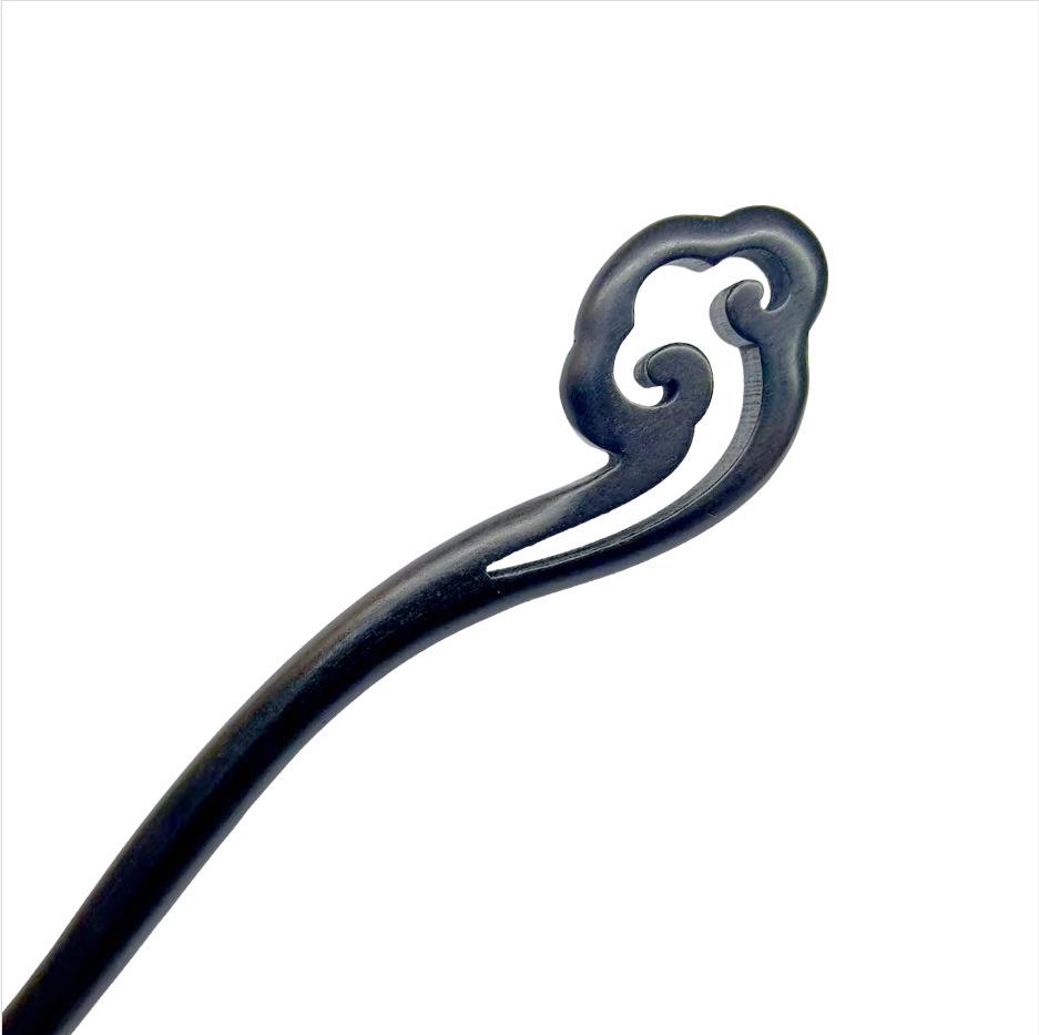Black Sandalwood Openwork Hairpin – Wooden Chinese-Style Hair Accessory