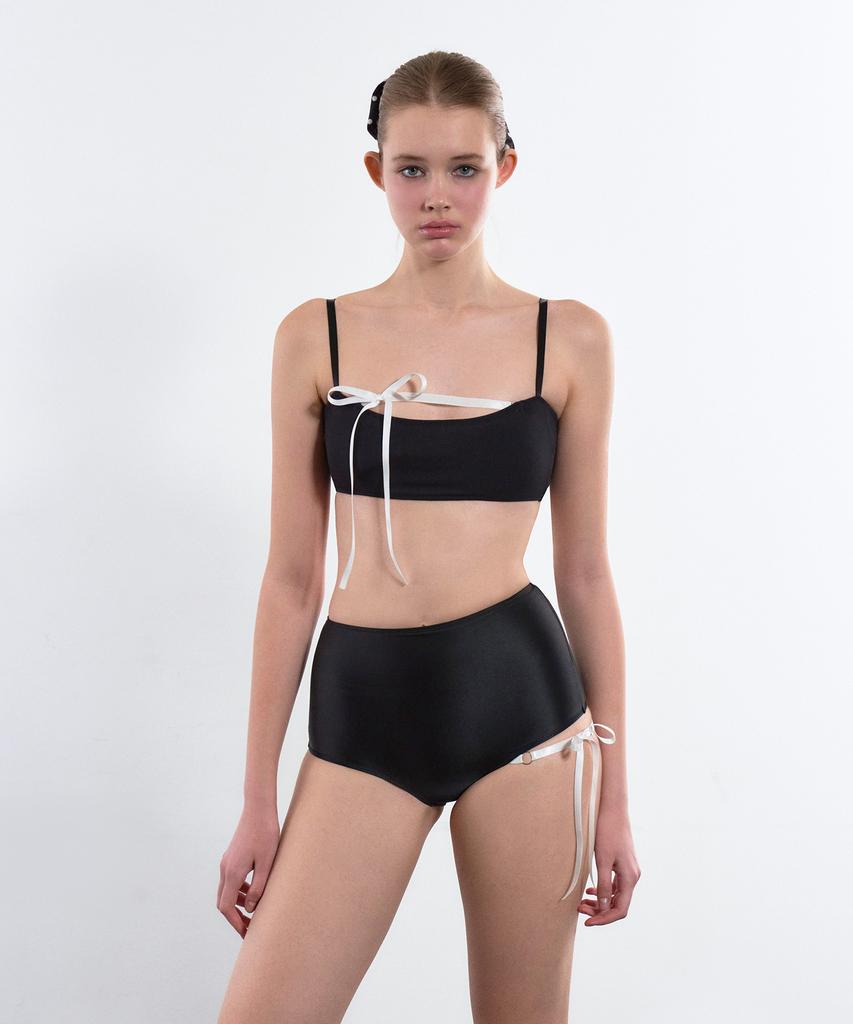 VINAJ One-Sided White Ribbon High Bikini Panties (White)