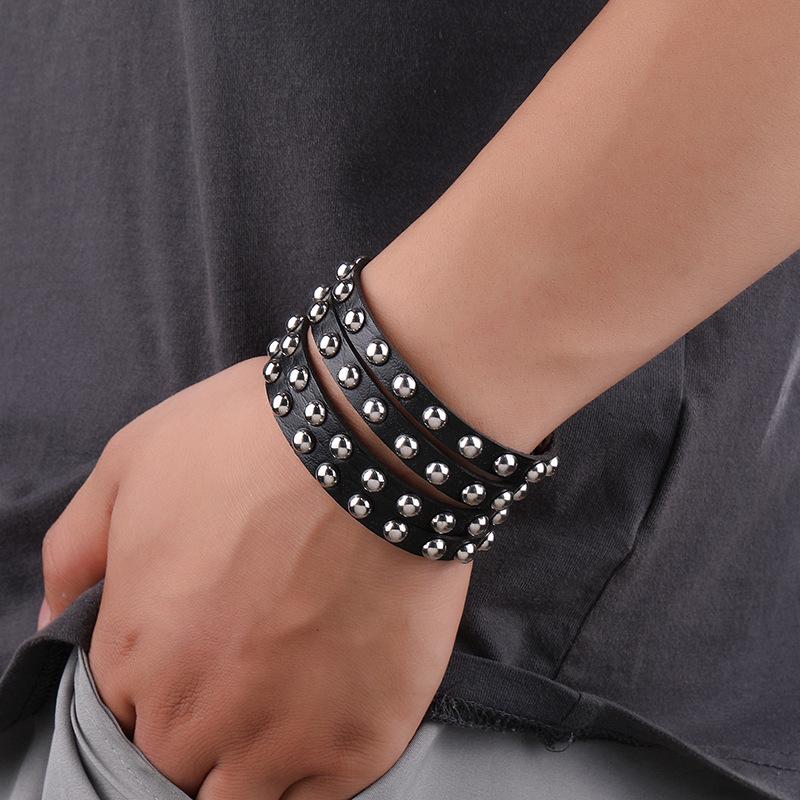 Cross-border Punk Rock Leather Cable Knit Bracelet