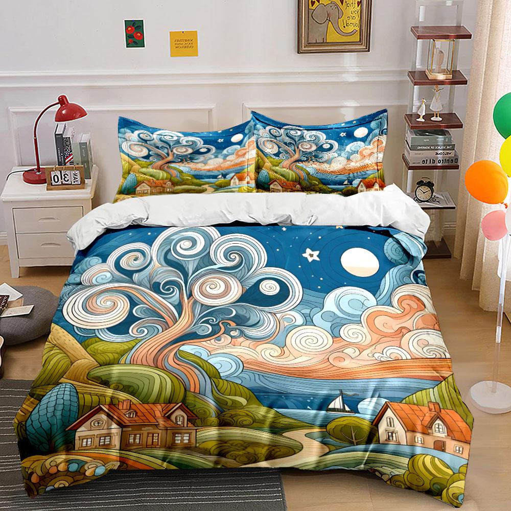 Landscape Artwork Three-Piece Set Soft Comfortable Duvet Cover Bedding Set Included 1*Duvet Cover & 2*Pillowcases, Gift