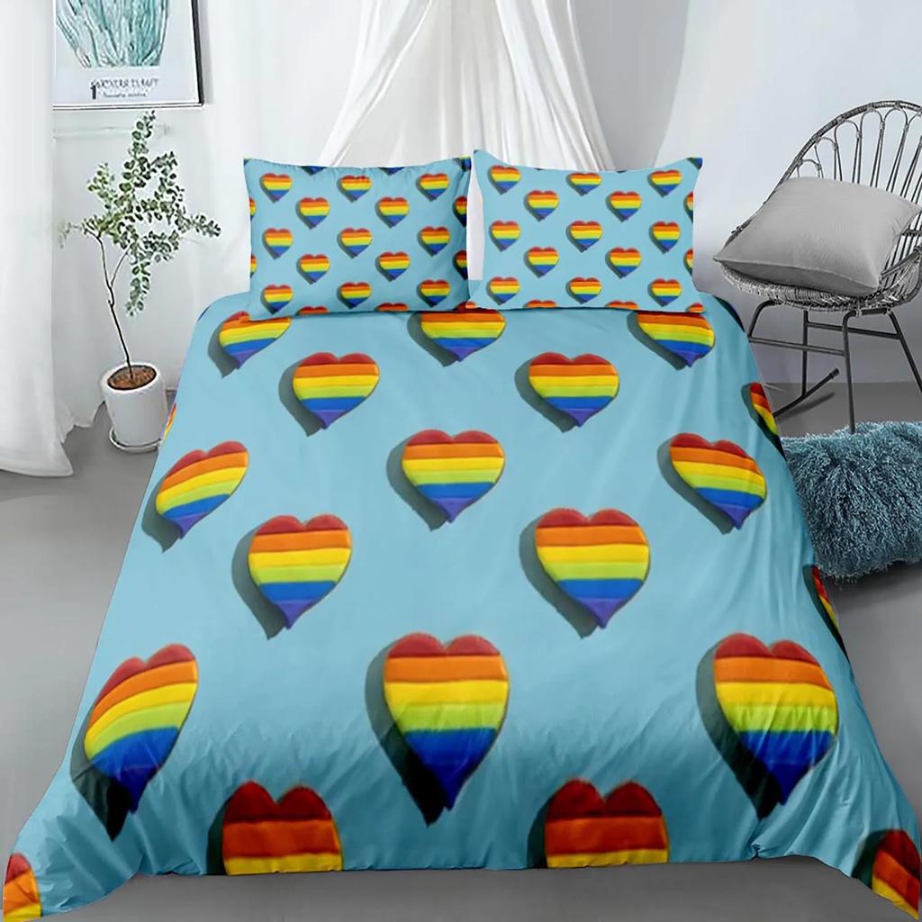 Rainbow Duvet Cover Purple Sky for Girls Women Romantic Gifts Clouds Cartoon Style Quilt Cover Bedroom Decorations Queen Size
