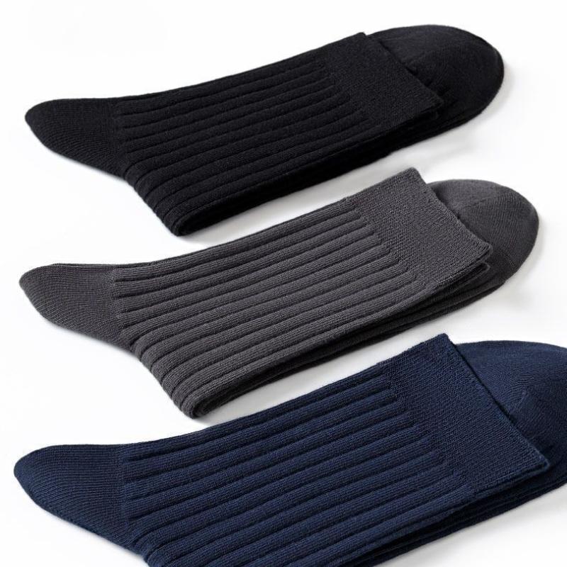 36-44 Plus High Quality Men's Business Cotton Socks Medium Vertical Stripe Breathable Sports Socks