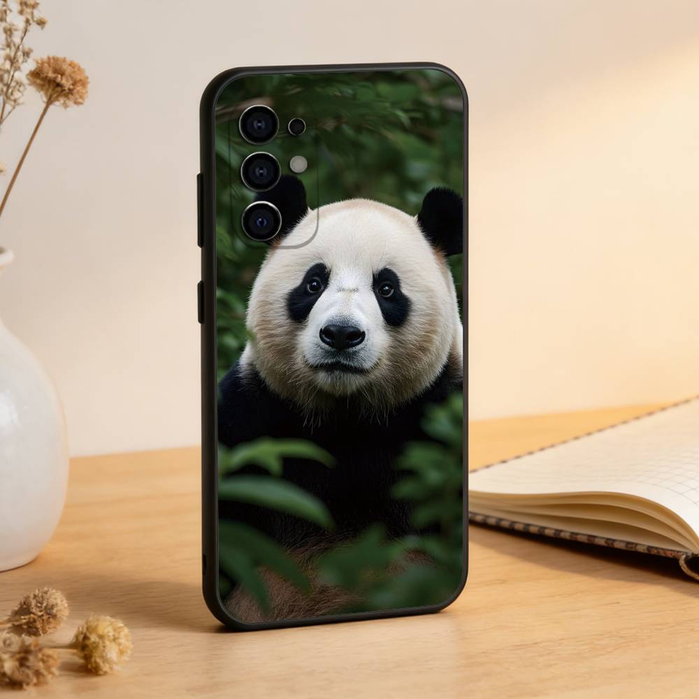 Animal Panda Phone Case Black Silicone Soft For Samsung S25,S24,S21,S22,S23,S30,Ultra,S20,Plus,Fe,Lite