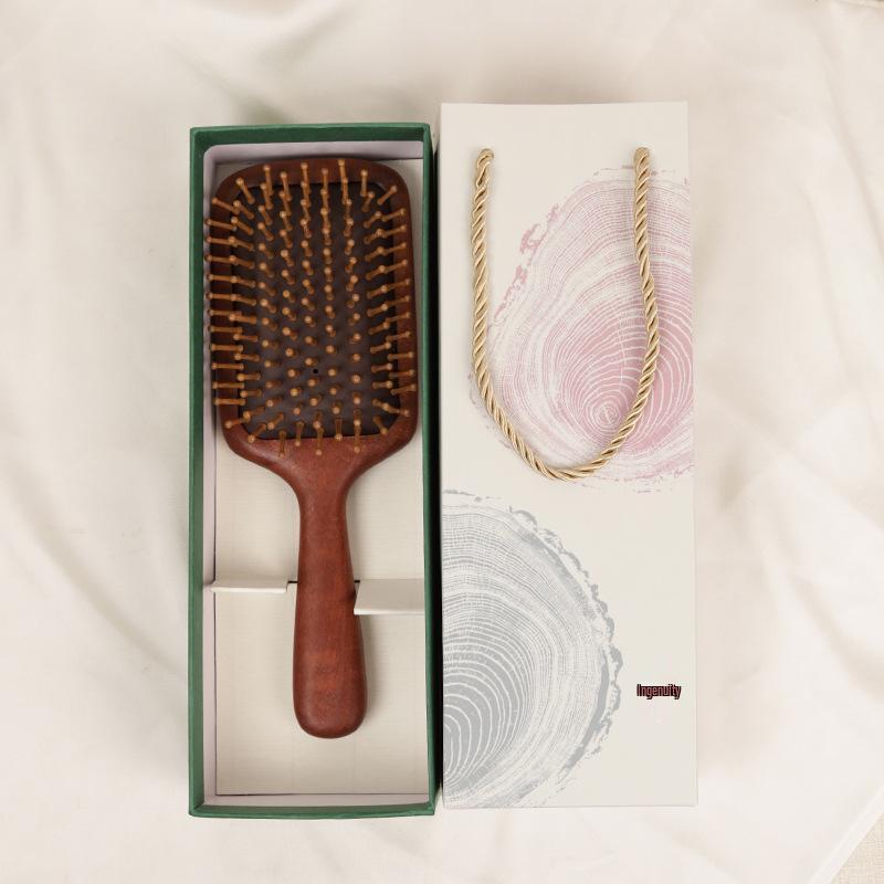 Große Rotes Sandelholz Luftkissen Paddelbürste - Massivholzgriff, Glatte Haarmassagekamm für den Heimgebrauch