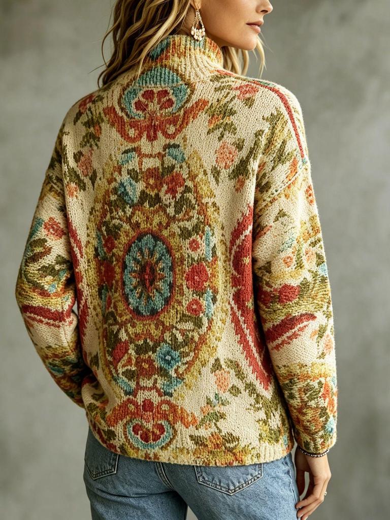 Retro Print Women's Sweater - European & American Style (2026)