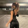 European and American style spring and summer new women's clothing fashion stand-up collar sexy backless slim navel PU small vest women