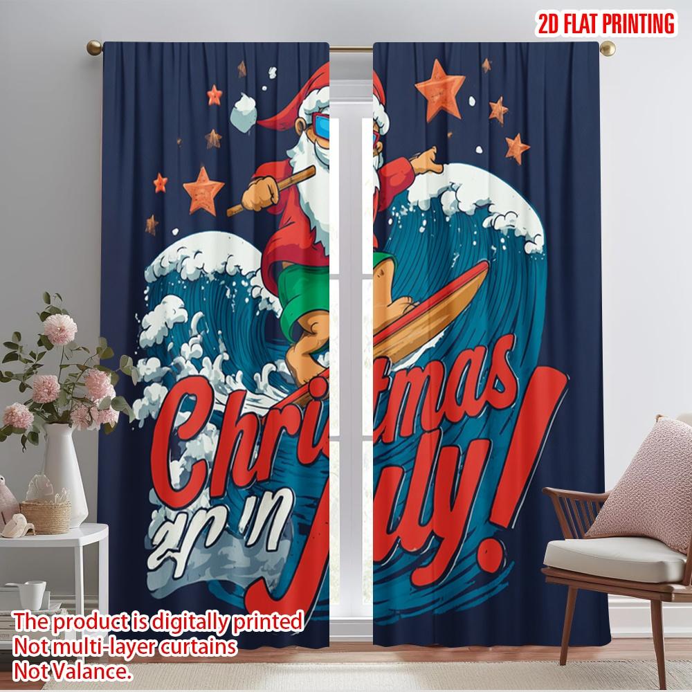 

2pcs,2D plane printing Minimalist Curtains Surfing Santa & Reindeer Polyester Fabric (without rod) Festive Use for Living Room, 52.50×116.00 CM 2pcs