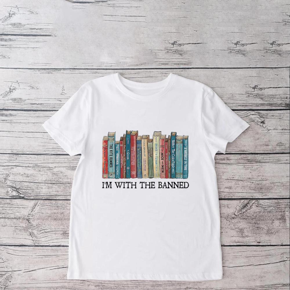 ZX TEE Verbotene Bücher Shirt Ich bin bei den Verbotenen T-Shirt Lese-Shirt Bibliotheksbücher Kurzarm Verbotenes Bibliotheks-Shirt Bibliothekar-Shirt
