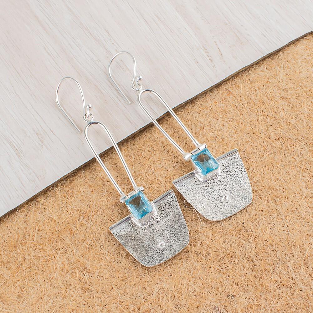 

Rare Sky Blue Topaz Gemstone 925 Sterling Silver Handmade Jewelry Earrings 2.2 EE-68-5