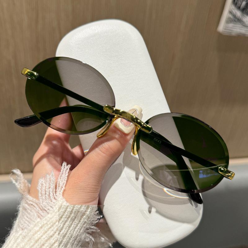Non-polarizd Rimless Oval Women Sunglasses Vintage Punk Sun Glasses Trendy Frameless Shades