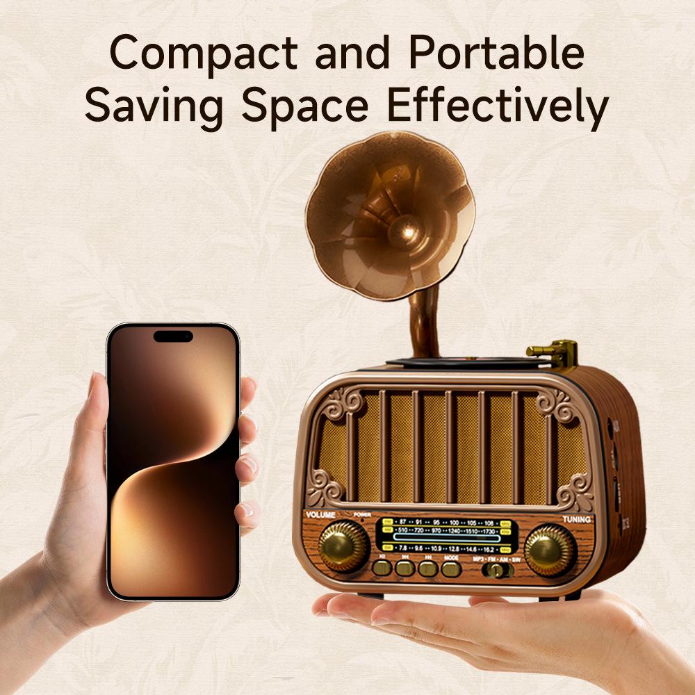 Retro Multi-Band Gramophone-Style Bluetooth Speaker with FM/AM/SW Radio.