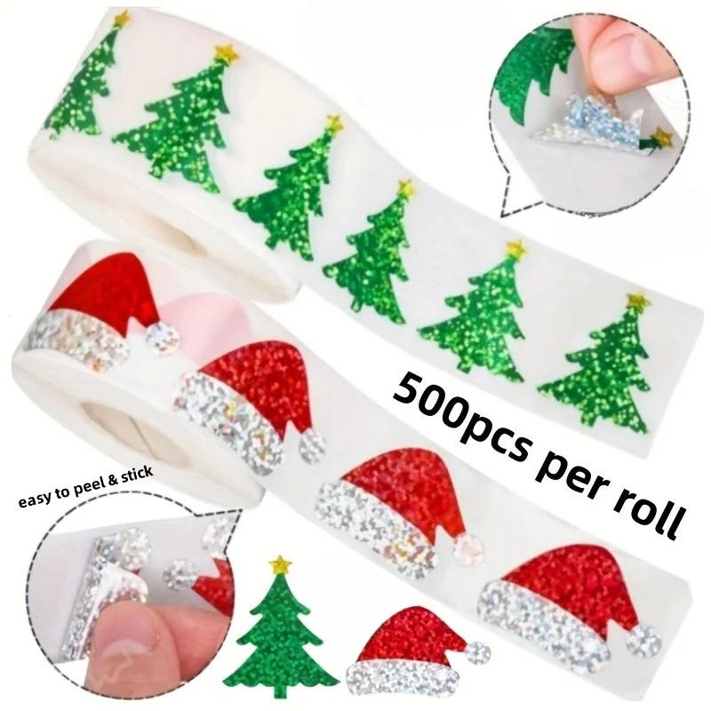 500Pcs/Roll Of Christmas Holiday Candy Gift Stickers, Decorative Christmas Hat Stickers, Sealing Stickers