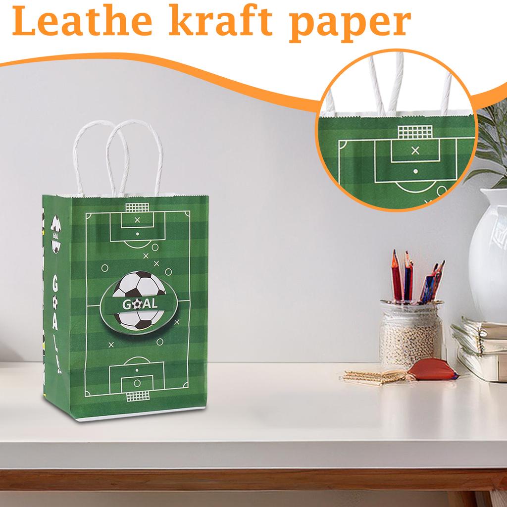 Kraft Paper Gift Bag Soccer Theme Party Favor Bag Sports Ball Design Gift Packaging Bag with Twisted Handles for Football Event