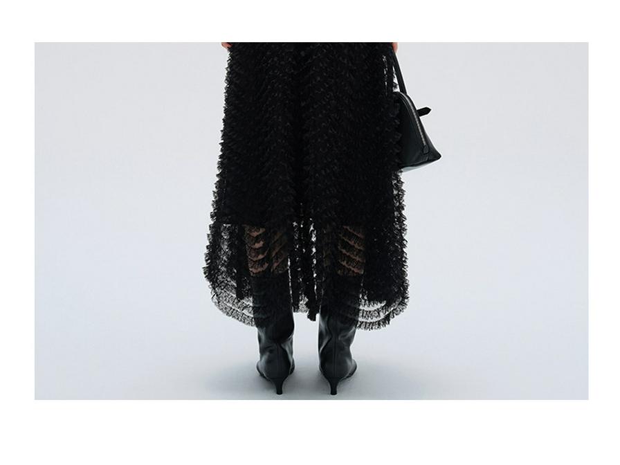 Elegant Women's French Mesh Layered Lace Skirt - New Spring Arrival, Mid-length with Wide Hem and Slimming Fluffy Design