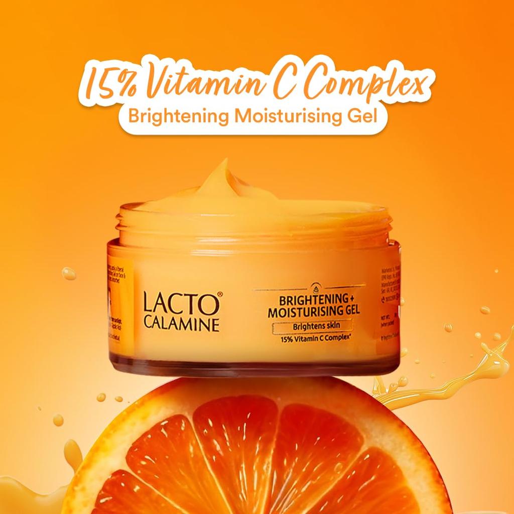 Lacto Calamine 15% Vitamin C Moisturizer for Face 50g Pack of 1 Brightening Non-Sticky Quick Absorbing Gel