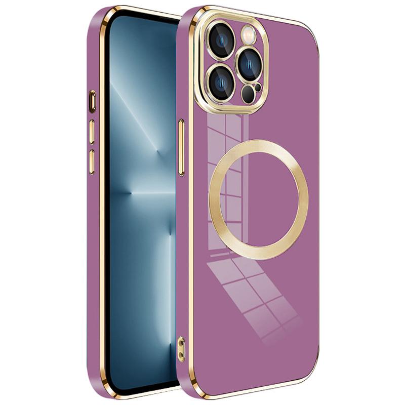 

For iPhone 15 Pro Max TPU Case Electroplating Magnetic Phone Cover with Lens Protector Purple