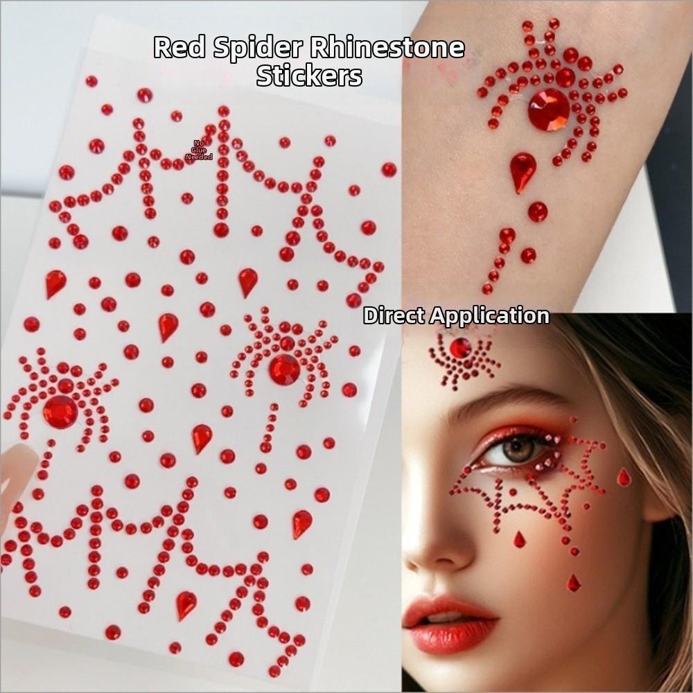 2PCS Spider Pattern Halloween Stickers Self Adhesive Facial Crystal Stickers Stage Makeup