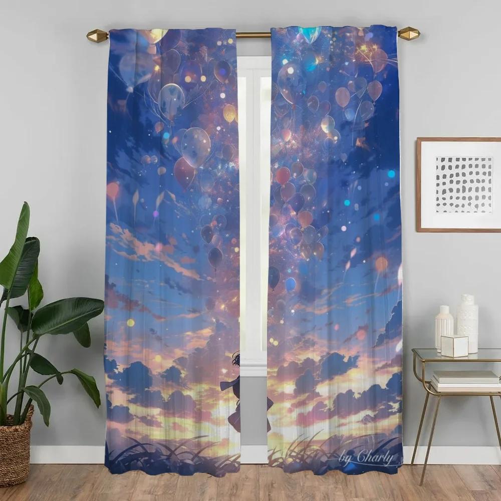 Sky and Ocean Anti-mosquito Curtains for Camera Home Interior Curtains for Living Room Blackout Curtain Shades Partition Kitchen