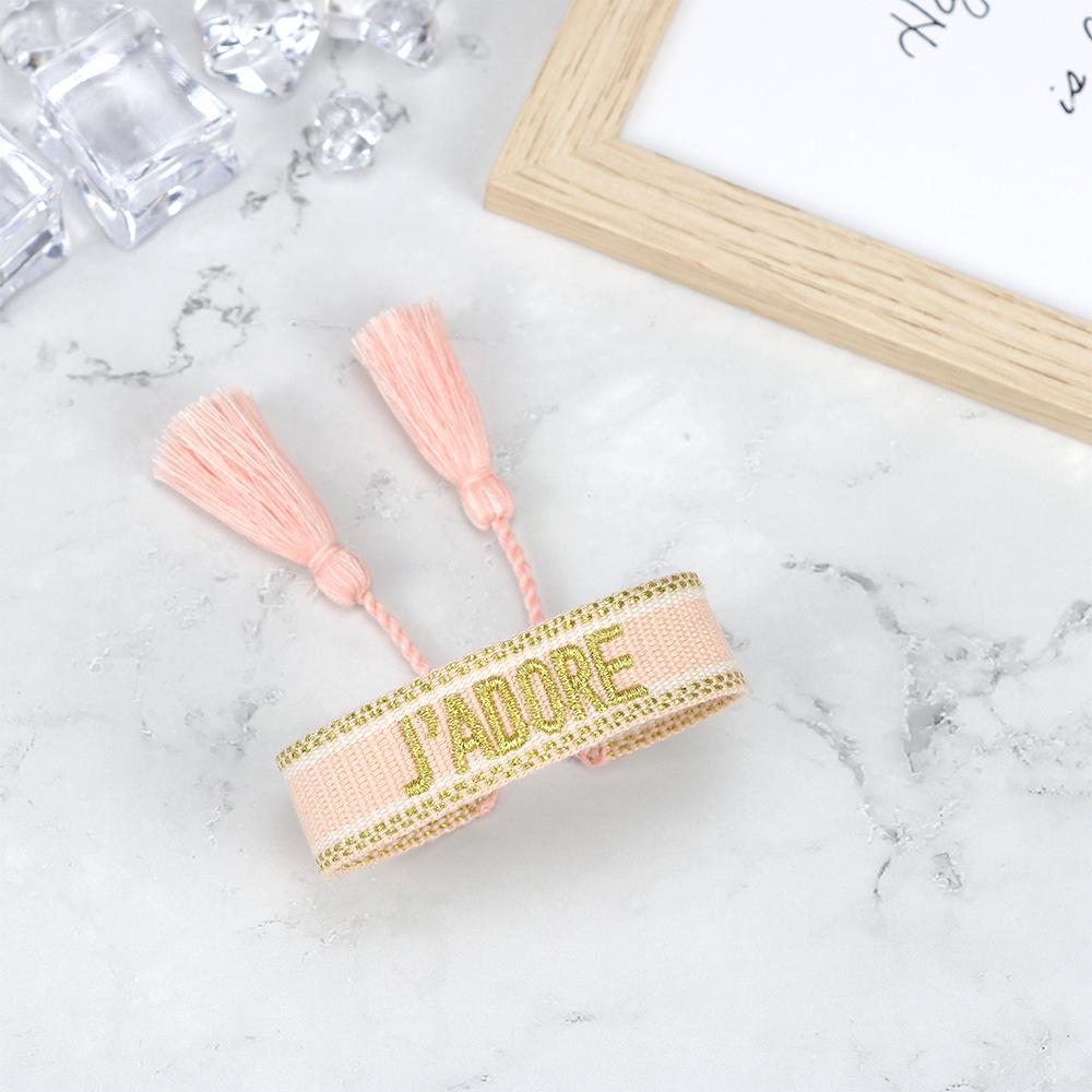 J'adore Bracelet: Embroidered Letter Tassel Wristband for Women & Couples