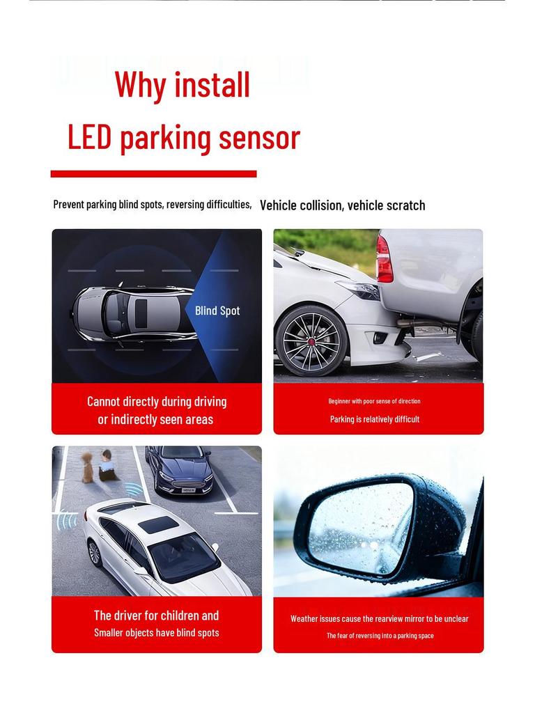 Boruisi Crescent LED Reversing Radar with Beeping Sound and 8 Sensors