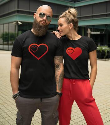 Big Little Red Heart Print Couple T Shirt Short Sleeve O Neck Loose King Queen Tshirt Lovers Tee Shirt Tops Women Clothes