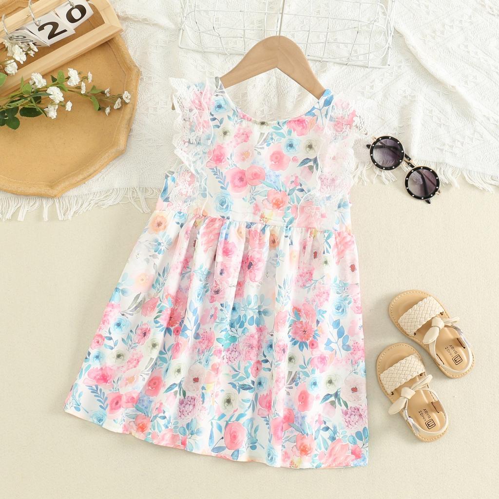 Summer Girls Floral Chiffon Dress Cute Princess Toddler Baby Party Sundress Lightweight Breathable Outfit