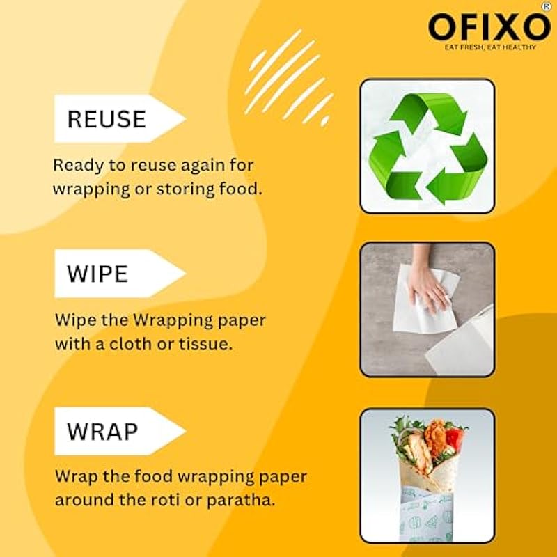 

OFIXO 50 Meters Food Wrapping Paper Roll - Premium Non-Stick Butter Wrapping Paper. Food Wrapping Paper, Re-heatable Non 500g білий