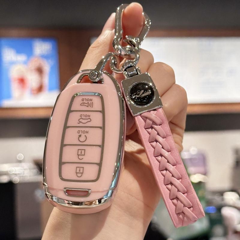 Premium Soft TPU Key Fob Cover with Keychain for Hyundai Palisade 2023 Elantra GT Santa Fe 5 Buttons Car Accessories