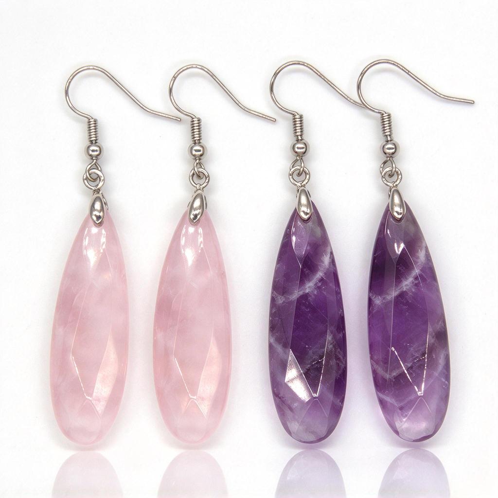 Natural Crystal Earrings Facted Water Drop Earrings Female Geometric Dangle Earrings