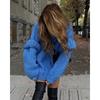 Autumn Winter Oversized Solid Color Thick Knit Turtleneck Split Sweater for Women European American Crossbody Casual Knit Top